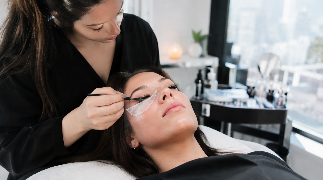 Cils naturels recourbés et teintés, courbe visible sans mascara, pour le rehaussement avec teinture à Montréal